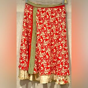 Holiday boho wrap skirt recycled silk sari fabric tea-length unique